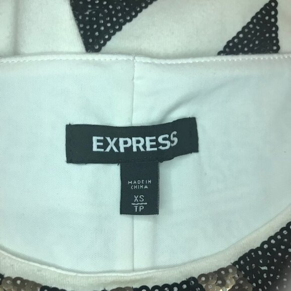 Express Geometric Sequin Bodycon Mini Dress Black White Gold Party/Cocktail XS - Picture 6 of 8